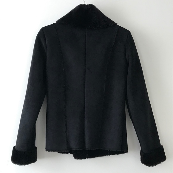 WHBM Black Faux Shearling Wrap Jacket - Picture 7 of 16